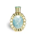 Victoria Lattafa golden perfume bottle white background closeup view front side down slightly angled