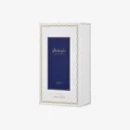 Lattafa Pride sapphire blue eau de parfum white packaging gold accents side view closeup