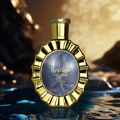 Victoria Lattafa edp gold fragrance blurry water background closeup view side shot