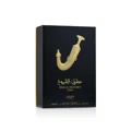 Ishq Al Shuyukh Gold Lattafa Pride edp black packaging white background side view