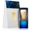 Al Nashama Caprice Lattafa perfume blue gold bottle white marble dark box