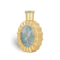 Victoria Lattafa edp fragrance decorative oval shaped golden glass container closeup view
