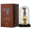 Eternal Oud Lattafa Pride perfume bottle glass dome brown box white background side