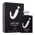 Ishq Al Shuyukh Silver Lattafa Pride edp sleek black packaging closeup front angle