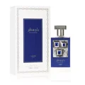 Lattafa Pride Sapphire Blue edp perfume bottle and white blue silver box elegant closeup