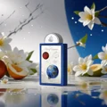 Art of Universe Lattafa Pride edp surrounded white flowers reflective surface blue packaging