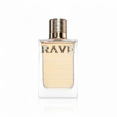 Au Soleil Rave edp botol kaca segi empat jelas latar putih dekat