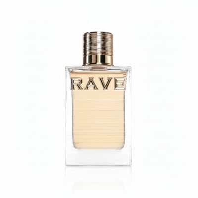 Au Soleil Rave edp clear rectangular glass bottles white background closeup