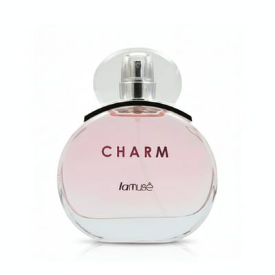 Charm LaMuse Lattafa botol edp latar belakang putih perfume perempuan mewah
