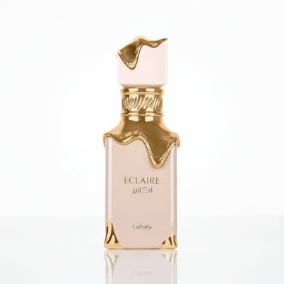 Eclaire Lattafa perempuan edp pembungkusan mewah emas pink dekat depan sisi