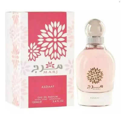 Marj Asdaaf Lattafa arabic women fragrance pink glass elegant curved clear rounded cap