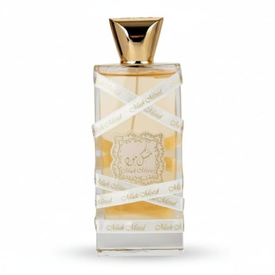 Musk Mood Lattafa EDP unisex botol kaca reben putih emas mewah elegan berdiri