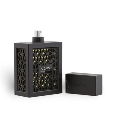Now Rave Lattafa edp black man fragrance spray sleek packaging design