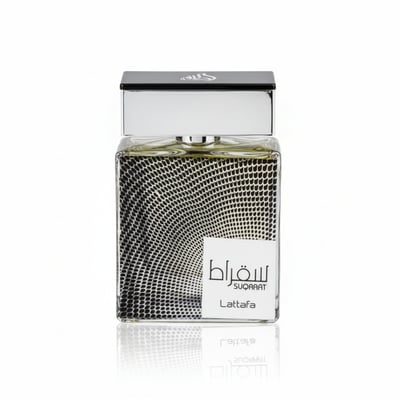 Botol perfume Suqraat Lattafa edp lelaki kaca hitam berdot, segi empat