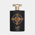 Al Qiam Gold Lattafa Pride black rectangular edp spray white background closeup front