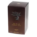 Eternal Oud Lattafa Pride brown packaging white background closeup slightly angled right
