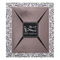 Oud Najdia Lattafa perfume packaging brown leather like texture square shape closeup front