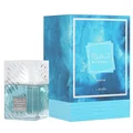 Lattafa Khamrah Waha Lattafa Perfumes 100ml EDP — A clear glass perfume bottle with a textured cap sits next to its blue