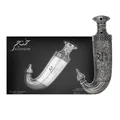 Niche Emarati Khanjar by Niche Emarati 85ml EDP — Black box with silver label and ornate dagger-shaped perfume bottle
