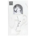 Lattafa Maahir Honor 100ml by Lattafa — White perfume bottle with a horse head stopper, tied with a white ribbon, inside an open white box with a cutout flap | Lattafa Maahir Honor 100ml by Lattafa — Botol minyak wangi putih dengan penutup kepala kuda, diikat dengan reben putih, di dalam kotak putih terbuka dengan