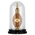 Afaq Gold Lattafa edp bottle inside black glass dome elegant display