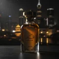 Afkaar Lattafa edp glass bottle golden liquid closeup night urban background