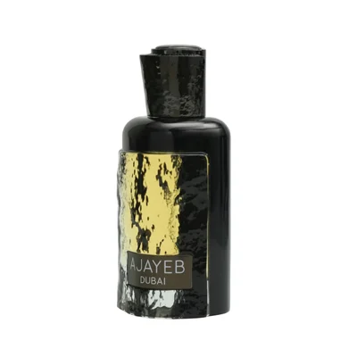 Ajayeb Dubai Lattafa edp botol kaca silinder berkilau berdiri tegak latar putih