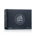 Al Dur Al Maknoon Silver Lattafa edp packaging black colour box closeup view