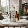 Ameer Al Oudh Intense Lattafa edp on marble table modern setting closeup front