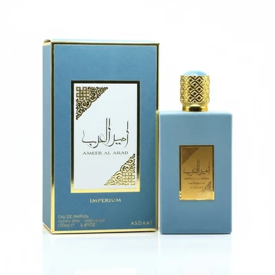 Ameer Al Arab Imperium Asdaaf edp men blue packaging white background closeup