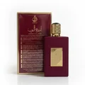 Ameerat Al Arab Lattafa women red gold perfume packaging closeup front side