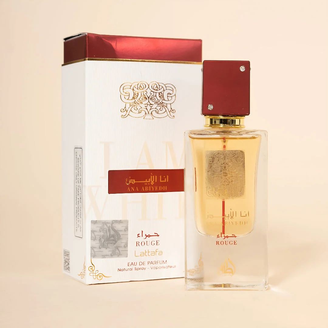 Ana Abiyedh Rouge Lattafa edp clear elegant square shaped glass bottles