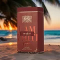 Ana Abiyedh Scarlet Lattafa edp women packaging on beach sunset side view red