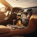 Awraq Al Oud Lattafa fragrance on car console during sunset drive inside