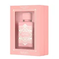 Badee Al Oud Noble Blush Lattafa pink fragrance gift box packaging closeup