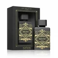 Badee Al Oud for Glory Lattafa black bottles gold decorated boxes white background