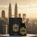 Badee Al Oud for Glory Lattafa bottle and box black city skyline dusk