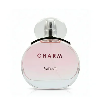 Charm LaMuse Lattafa edp fragrance bottle white background perfume