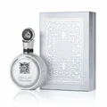 Fakhar Platin Lattafa silver men fragrance elegant packaging white background side view