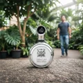 Fakhar Platin Lattafa silver men fragrance on rock garden setting closeup low angle