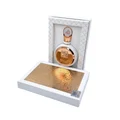 Fakhar Rose Gold Lattafa perfume bottle white gift box plain background side angled