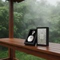Fakhar Silver Lattafa edp men black case wooden table outdoors rainy day