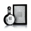 Fakhar Silver Lattafa edp men black round glass packaging closeup front view