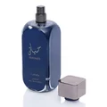 Hayaati Al Maleky Lattafa dark blue perfume elegant glass spray bottle beside white