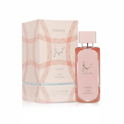 Hayaati Florence Lattafa edp perempuan pink kaca minyak wangi botol pembungkusan putih