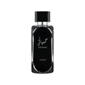 Hayaati Men Lattafa edp black rectangular spray white background closeup front side