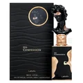 His Confession Lattafa black gold fragrance packaging closeup front elegant minimalist design