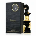 His Confession Lattafa black gold fragrance packaging white background closeup front