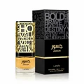 Jasoor Lattafa perfume unisex bottle and box black gold label white light reflection