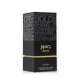 Jasoor Lattafa black perfume packaging white background closeup side corner angled